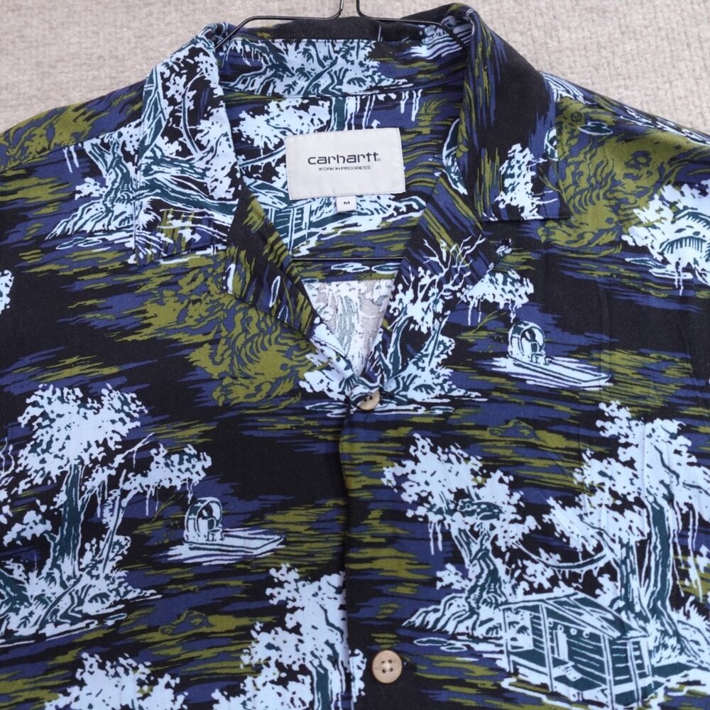 Carhartt WIP Black, Light Blue & Olive Camp Print Shirt